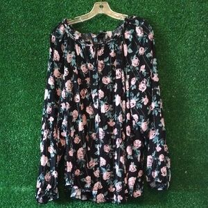 Torrid Floral Black and Pink Button Down Blouse
